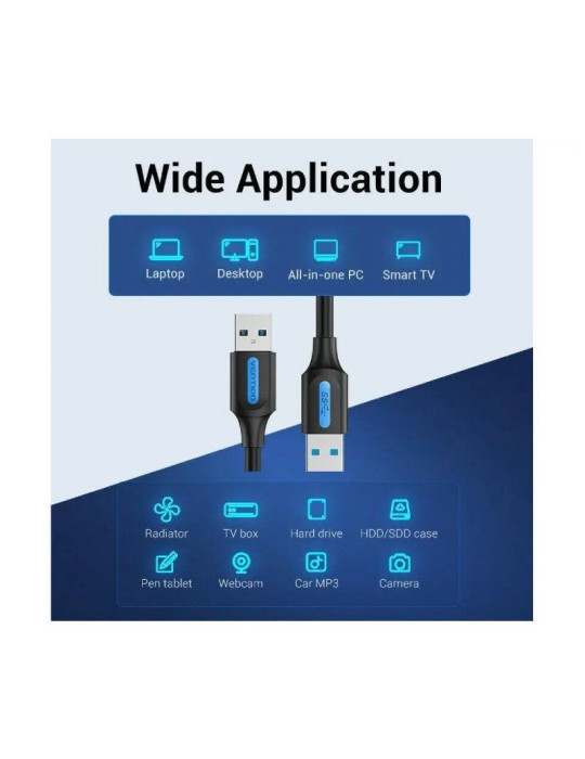 Cable USB 3.0 Vention CONBF/ USB Macho - USB Macho/ 5Gbps/ 1m/ Negro