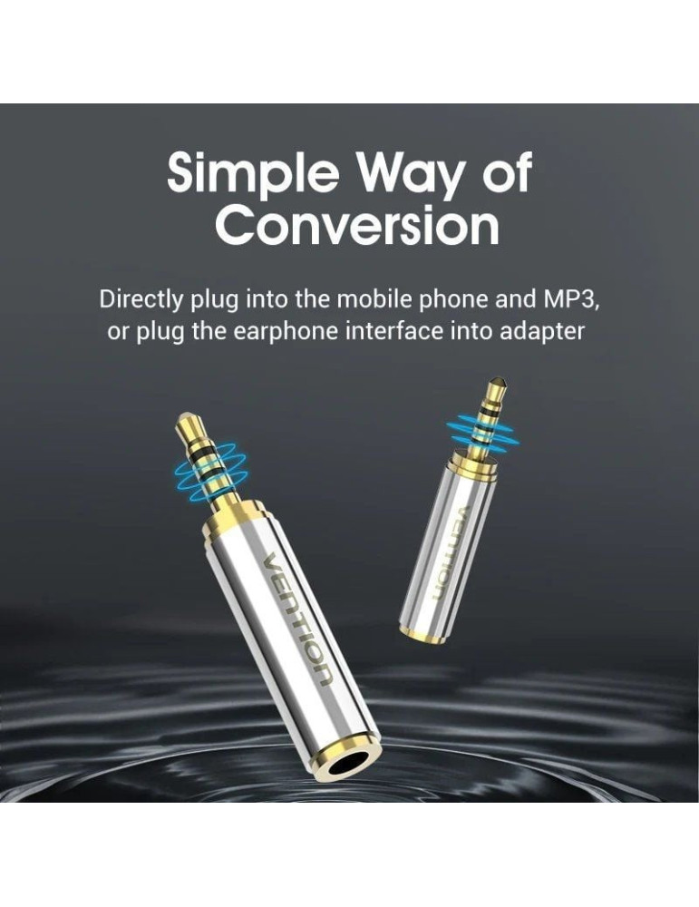 Adaptador Jack Vention VAB-S02/ Jack 2.5 Macho - Jack 3.5 Hembra/ Plata