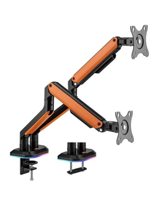 Soporte de Mesa Gaming con Contrapeso para 2 Monitores y TV Aisens DT32TSR-251/ Giratorio/ Inclinable/ hasta 9kg/ con Iluminació