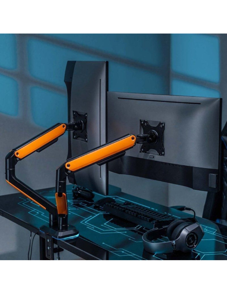 Soporte de Mesa Gaming con Contrapeso para 2 Monitores y TV Aisens DT32TSR-251/ Giratorio/ Inclinable/ hasta 9kg/ con Iluminació
