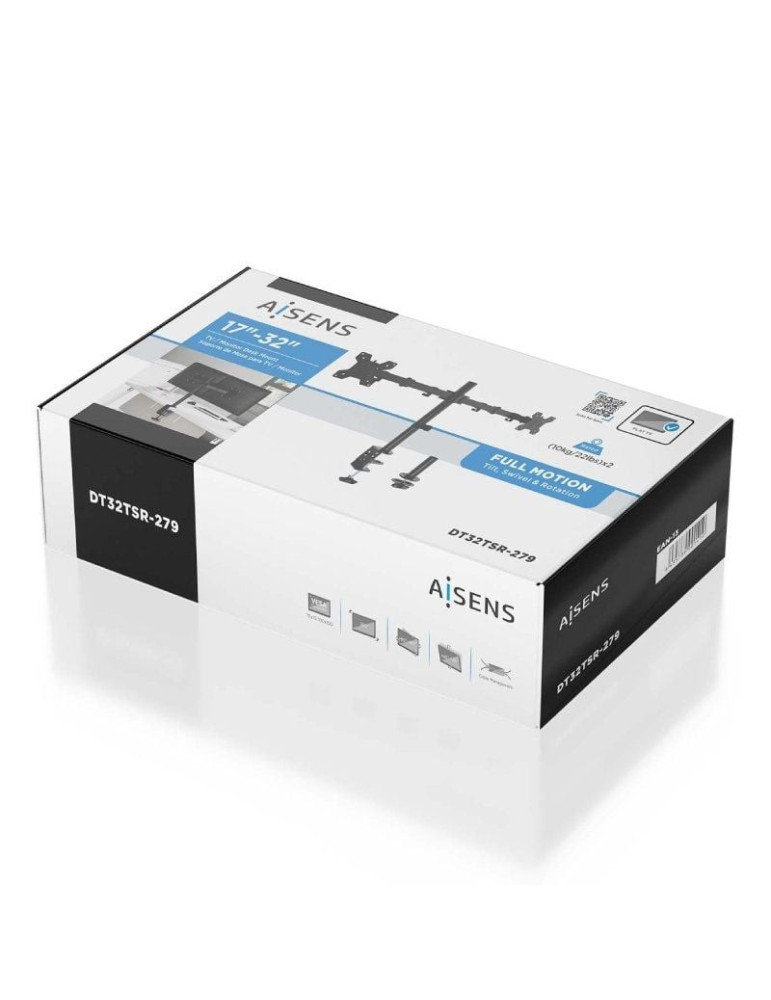 Soporte de Mesa para 2 Monitores Aisens DT32TSR-279/ Giratorio/ Inclinable/ hasta 10kg