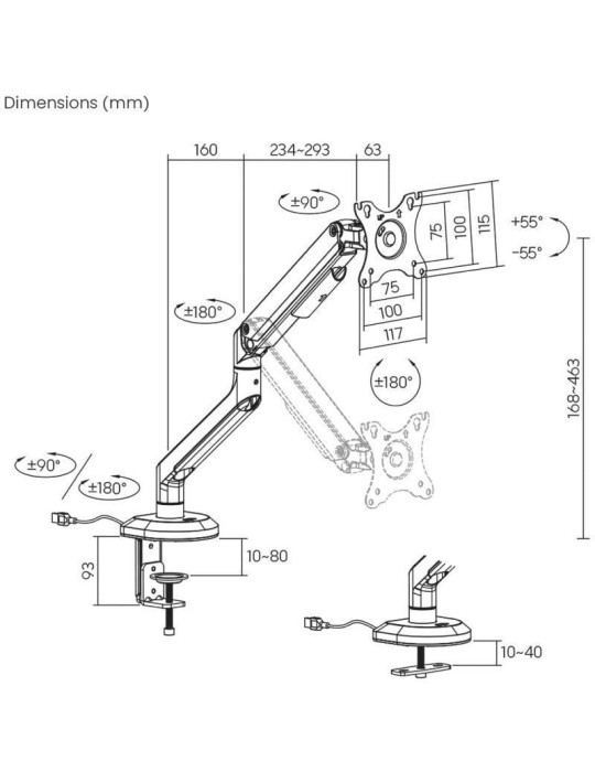 Soporte de Mesa Gaming con Contrapeso para Monitor Aisens DT32TSR-295/ Giratorio/ Inclinable/ hasta 9kg/ con Iluminación RGB