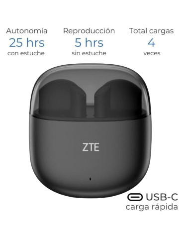 Auriculares Bluetooth ZTE Buds 2 con estuche de carga/ Autonomía 5h/ Negros 2