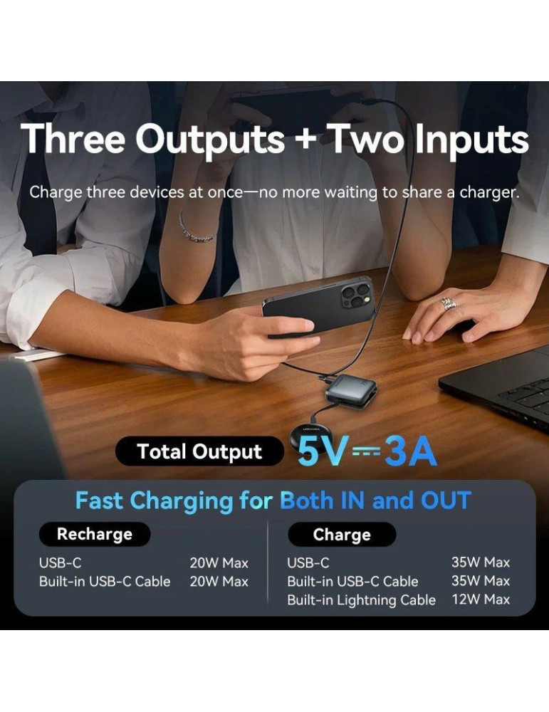 Powerbank 10000mAh Vention FHFN0/ 35W/ Gris/ Incluye Cable USB TIpo-C y Lightning