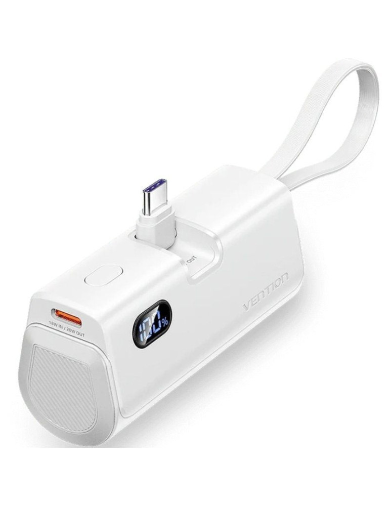 Powerbank 4800mAh Vention FHQW0/ 22.5W/ Blanca/ Incluye Cable USB Tipo-C y Lightning