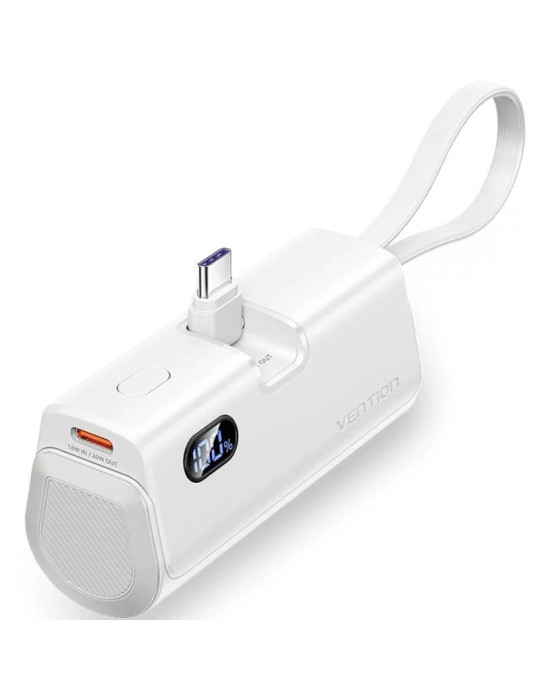 Powerbank 4800mAh Vention FHQW0/ 22.5W/ Blanca/ Incluye Cable USB Tipo-C y Lightning