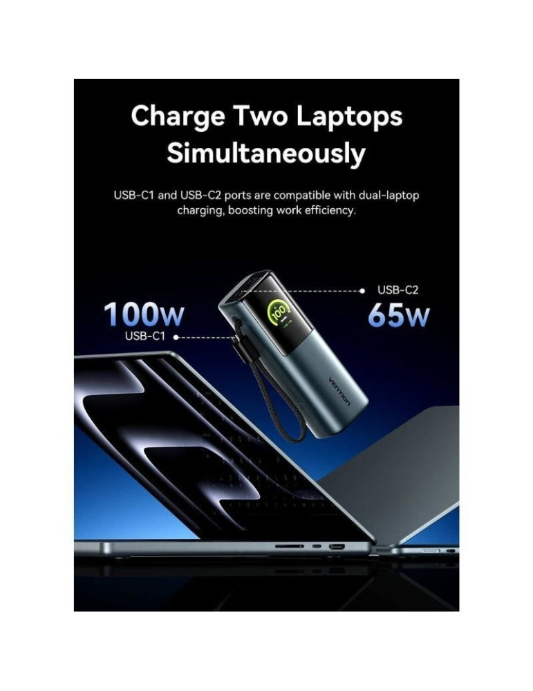 Powerbank 20000mAh Vention FKFH0/ 165W/ Gris/ Incluye Cable USB Tipo-C