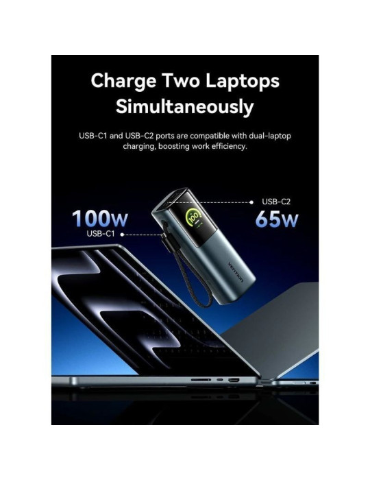 Powerbank 20000mAh Vention FKFH0/ 165W/ Gris/ Incluye Cable USB Tipo-C
