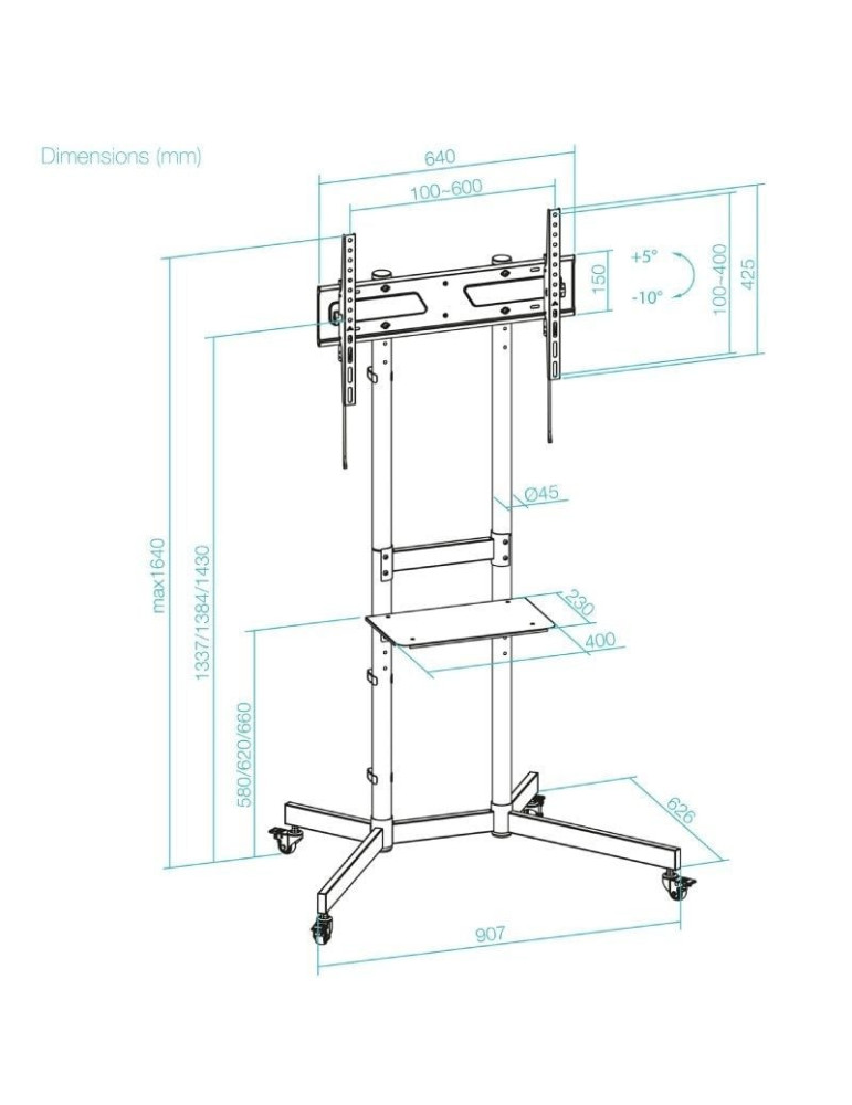 Soporte de Suelo Inclinable con Ruedas TooQ KEFRÉN FS1150M-B para TV de 37-70"/ hasta 70kg
