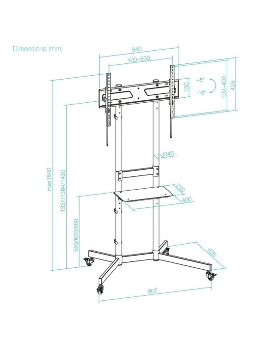 Soporte de Suelo Inclinable con Ruedas TooQ KEFRÉN FS1150M-B para TV de 37-70"/ hasta 70kg