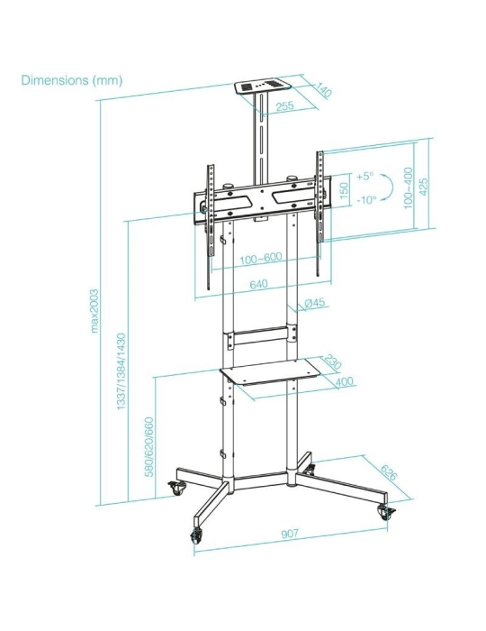 Soporte de Suelo Inclinable con Ruedas TooQ NEFERTITI FS1151M-B para TV de 37-70"/ hasta 70kg