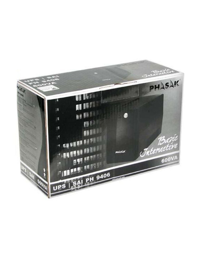 SAI Línea Interactiva Phasak Basic Interactive 600 VA/ 600VA-360W/ 2 Salidas/ Formato Torre