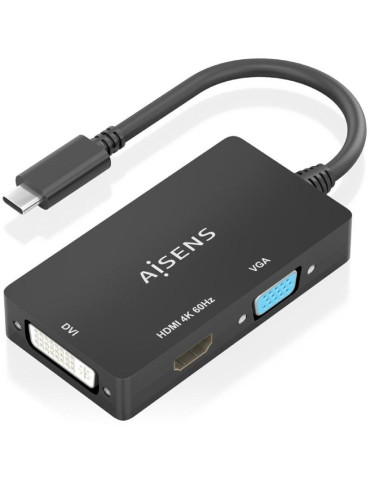 Conversor HDMI Aisens A109-0954/ USB Tipo-C Macho - DVI/HDMI/VGA Hembra/ 15cm/ Negro