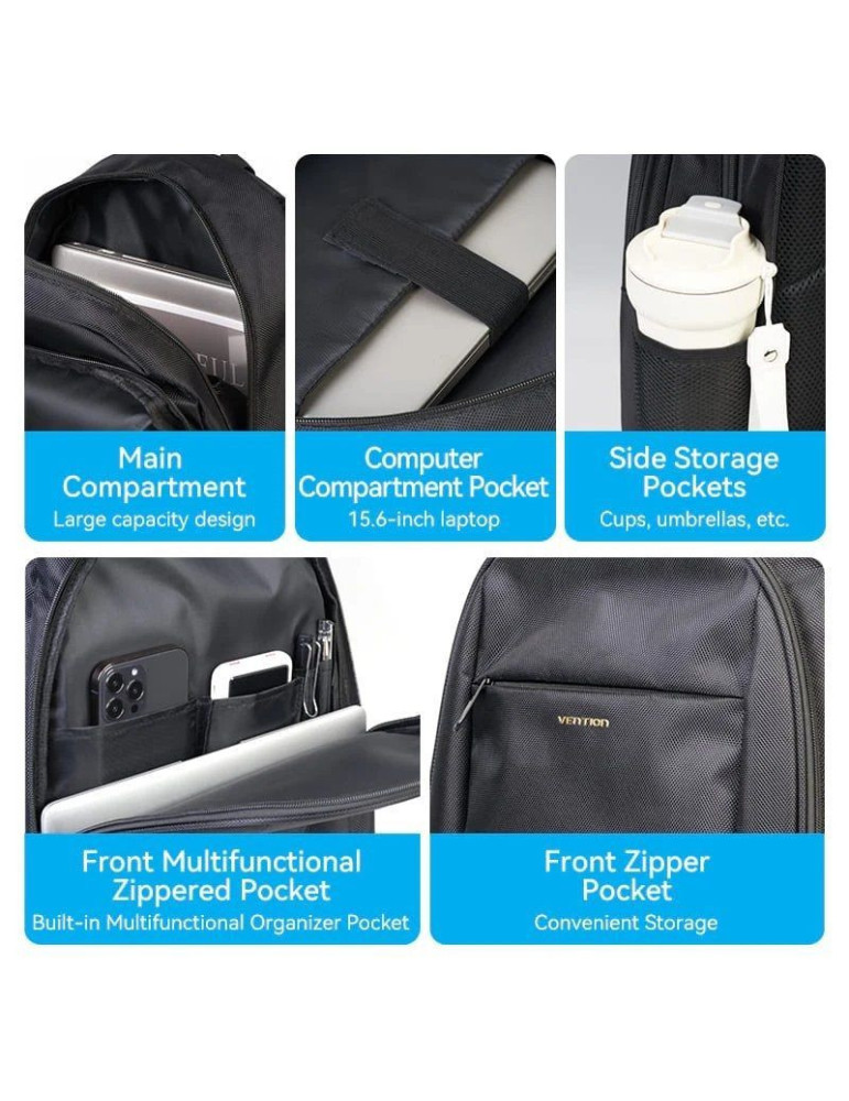 Mochila Vention KRMB0 para Portátiles hasta 15.6"/ 20L/ Negra