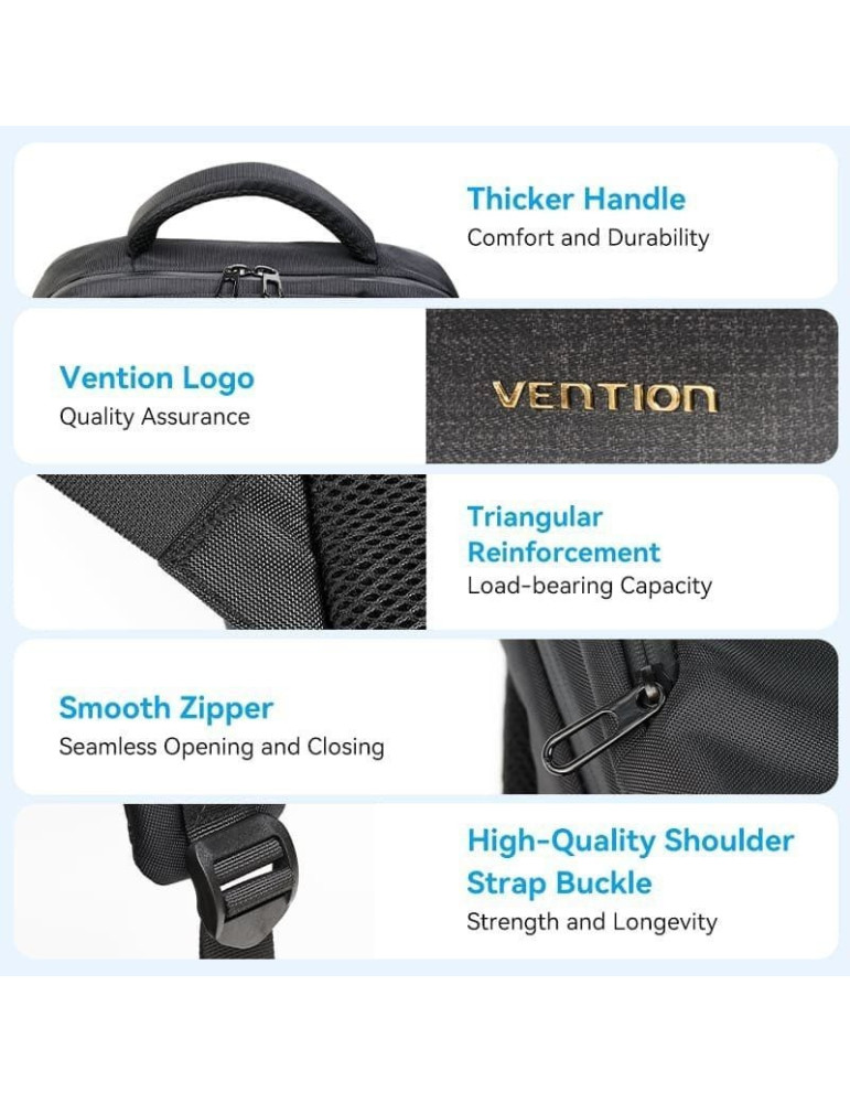 Mochila Vention KRPB0 para Portátiles hasta 15.6"/ 18L/ Impermeable/ Negra