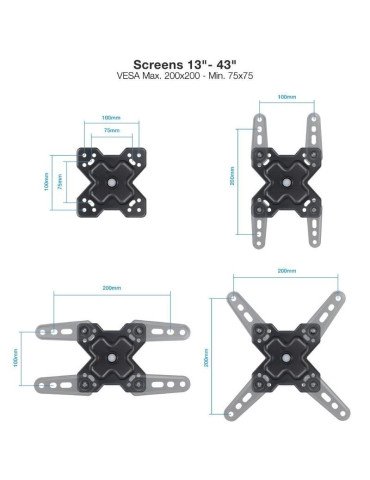 Soporte de Pared Extensible/ Giratorio/ Inclinable TooQ LP1344TN-B para TV de 13-43"/ hasta 20kg 2