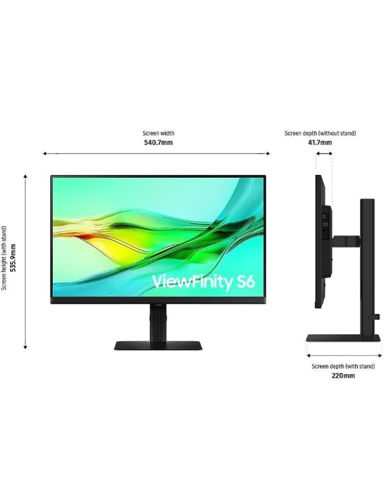 Monitor Profesional Samsung ViewFinity S6 S60UD S24D600UAU 24"/ QHD/ Regulable en Altura/ Negro