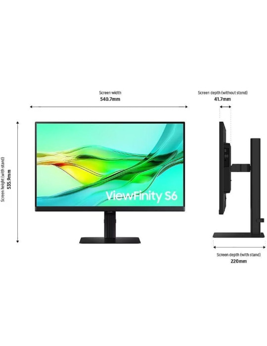 Monitor Profesional Samsung ViewFinity S6 S60UD S24D600UAU 24"/ QHD/ Regulable en Altura/ Negro