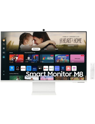 Smart Monitor Samsung M8 S32DM801UU 32"/ 4K/ Multimedia/ Regulable en altura/ Smart TV/ Webcam/ Blanco