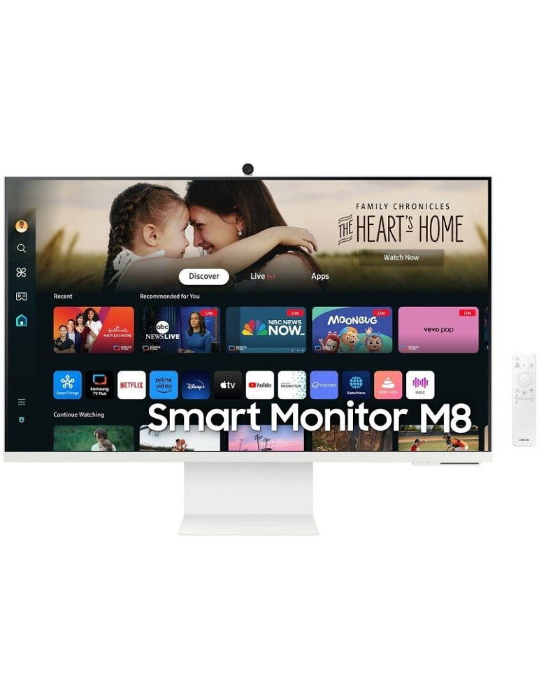 Smart Monitor Samsung M8 S32DM801UU 32"/ 4K/ Multimedia/ Regulable en altura/ Smart TV/ Webcam/ Blanco