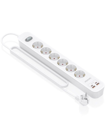 Regleta con Interruptor Aisens ASPS-2A2C16-W/ 6 Tomas de Corriente/ 2 USB - 2 USB Tipo-C/ Cable 1.4m/ Blanco 2