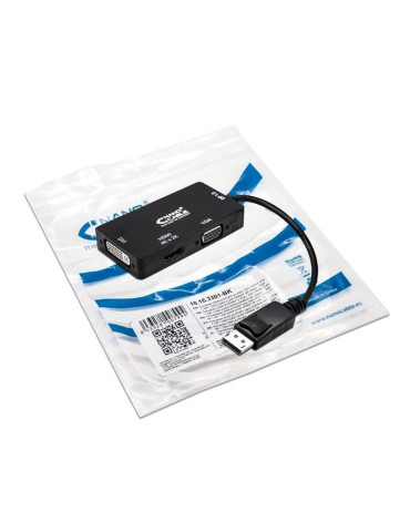 Cable Conversor Nanocable 10.16.3301-BK/ Displayport Macho - VGA Hembra/ DVI Hembra/ HDMI Hembra/ 15cm/ Negro