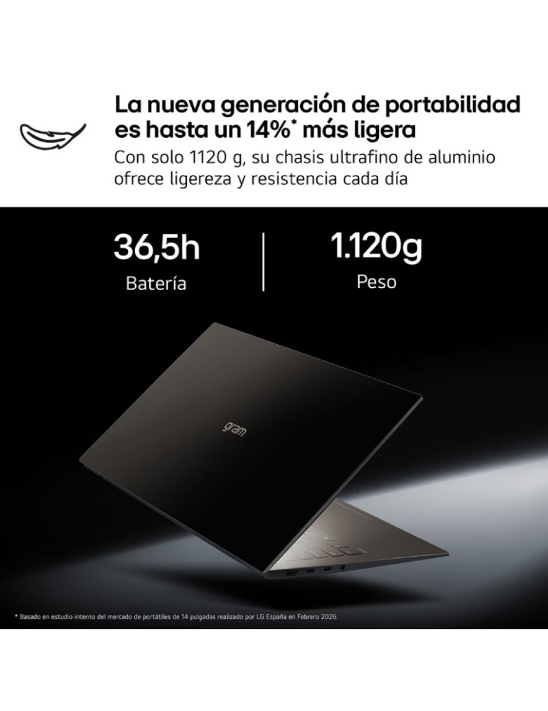Portátil LG Gram 14Z90U-V.AZ85BN Intel Core Ultra 7-355/ 32GB/ 512GB SSD/ 14"/ Win11 Pro
