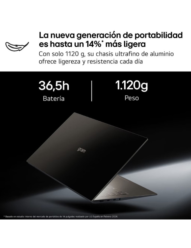 Portátil LG Gram 14Z90U-V.AZ85BN Intel Core Ultra 7-355/ 32GB/ 512GB SSD/ 14"/ Win11 Pro