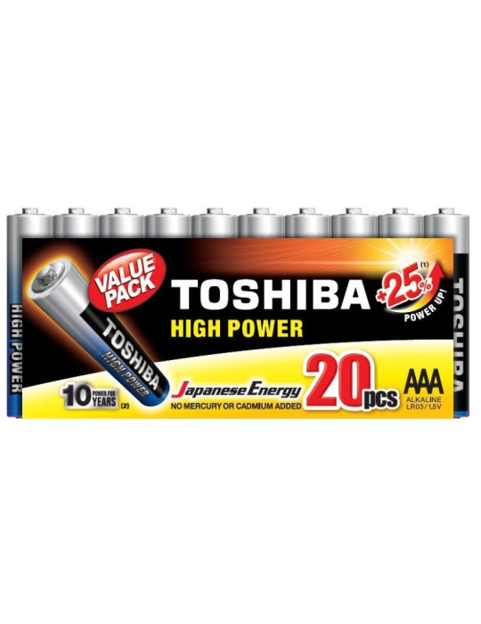 Pack de 20 Pilas AAA Toshiba High Power LR03/ 1.5V/ Alcalinas