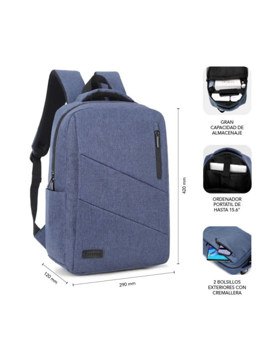 Mochila Subblim City Backpack para Portátiles hasta 15.6"/ Puerto USB/ Azul