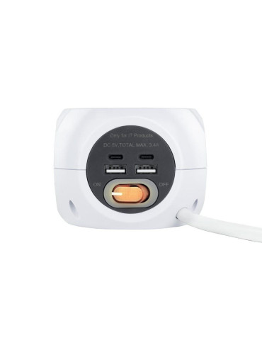 Regleta Nanocable 10.37.0001/ 3 Tomas de corriente/ 2 USB - 2 USB Tipo-C/ Cable 1.4m/ Blanca 2