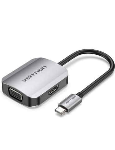 Conversor Vention TDIHB/ USB Tipo-C Macho/ VGA Hembra - HDMI Hembra/ 15cm/ Plata