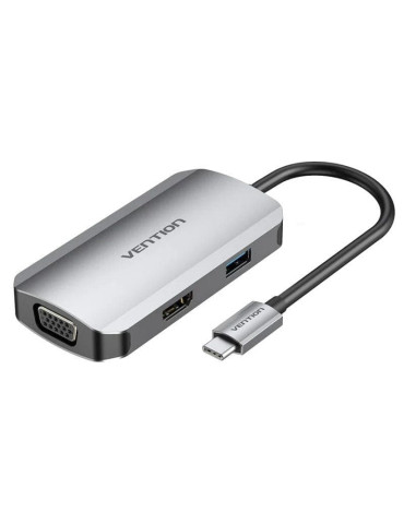 Docking USB Tipo-C Vention TOAHB/ 1xHDMI 4K/ 1xVGA/ 1xUSB/ 1xUSB Tipo-C PD/ Gris
