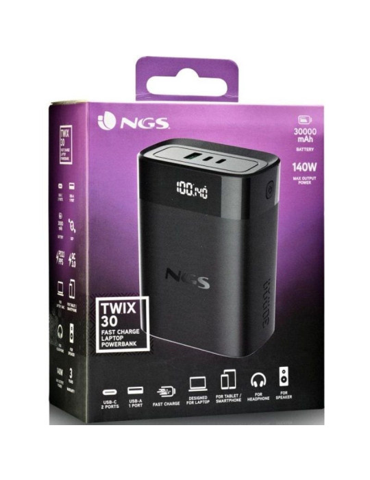 Powerbank 30000mAh NGS TWIX30/ 140W/ Compatible con Portátiles/ Negra