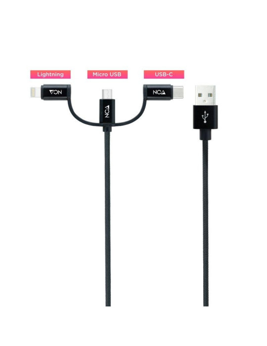 Cable USB 2.0 Nanocable 10.01.3200/ Lightning Macho - Micro USB Macho/ USB Tipo-C Macho/ 480Mbps/ 1m/ Negro