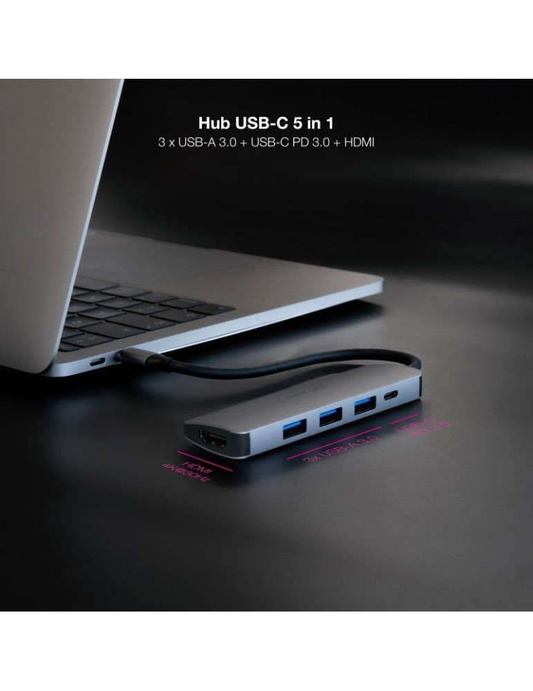 Docking Tipo-C Nanocable 10.16.4605/ 3xUSB/ 1xHDMI 4K/ 1xUSB Tipo-C PD/ Gris