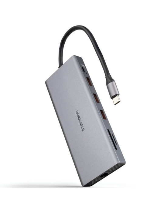Docking Tipo-C Nanocable 10.16.4612/ 3xUSB/ 1xUSB Tipo-C/ 2xHDMI 4K/ 1xDisplayPort/ 1xRJ45/ 1xLector tarjetas/ 1xJack 3.5/ 1xUSB