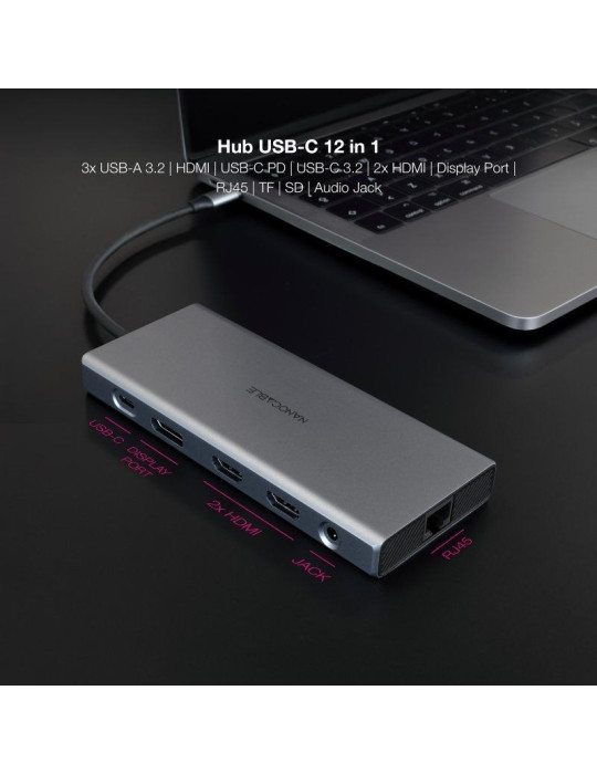Docking Tipo-C Nanocable 10.16.4612/ 3xUSB/ 1xUSB Tipo-C/ 2xHDMI 4K/ 1xDisplayPort/ 1xRJ45/ 1xLector tarjetas/ 1xJack 3.5/ 1xUSB