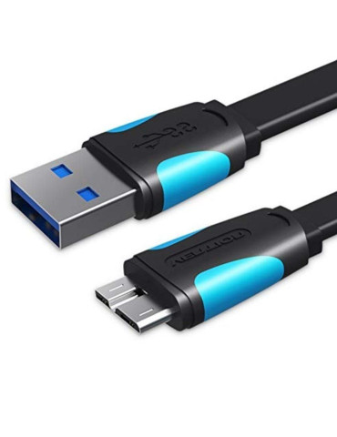 Cable USB 3.0 Vention VAS-A12-B100/ MicroUSB Macho - USB Macho/ Hasta 10W/ 5Gbps/ 1m/ Azul y Negro