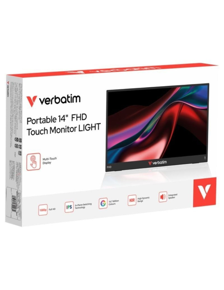 Monitor Portátil Táctil Verbatim Touch Light 14"/ Full HD/ Multimedia/ Negro