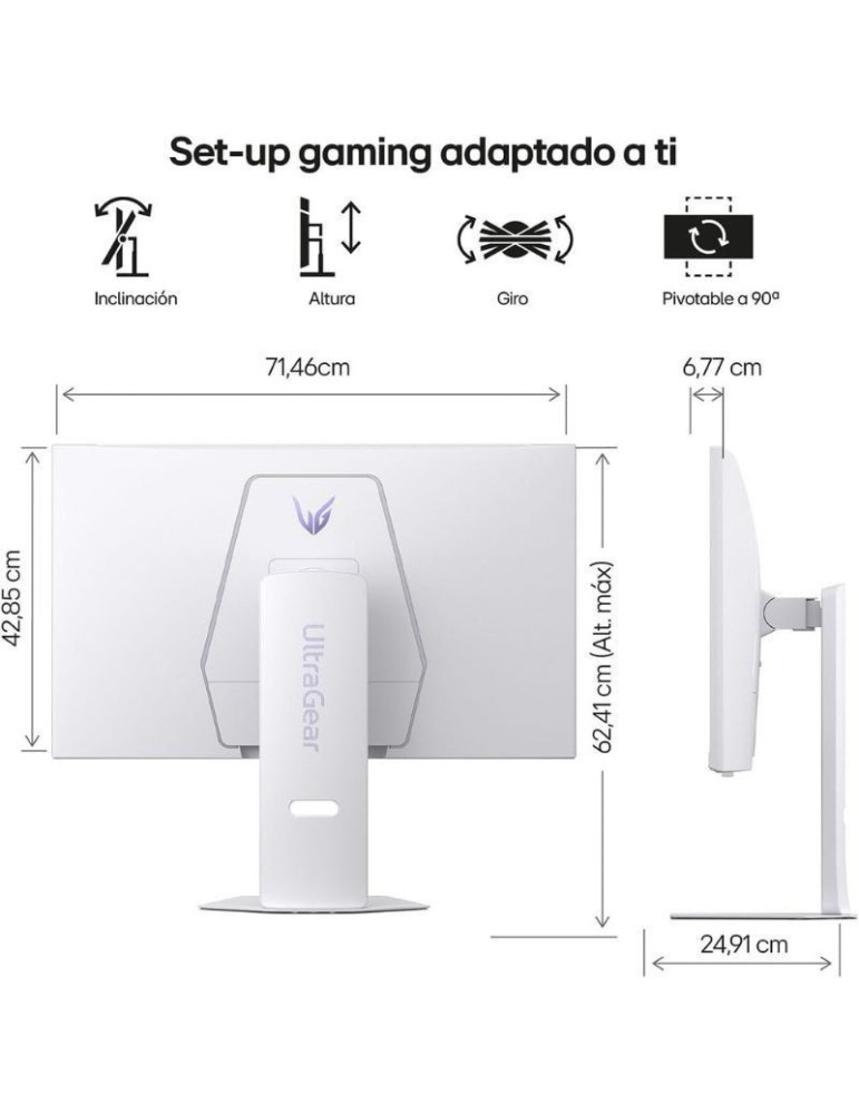 Smart Monitor Gaming LG UltraGear 32G810SA-W 32"/ 4K/ Multimedia/ 1ms/ 144Hz/ IPS/ Regulable en altura/ Smart TV/ Blanco