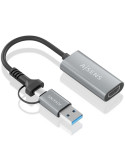 Conversor HDMI Aisens A109-0913/ USB + USB Tipo-C 3.1 Macho - HDMI Macho/ 15cm/ Gris