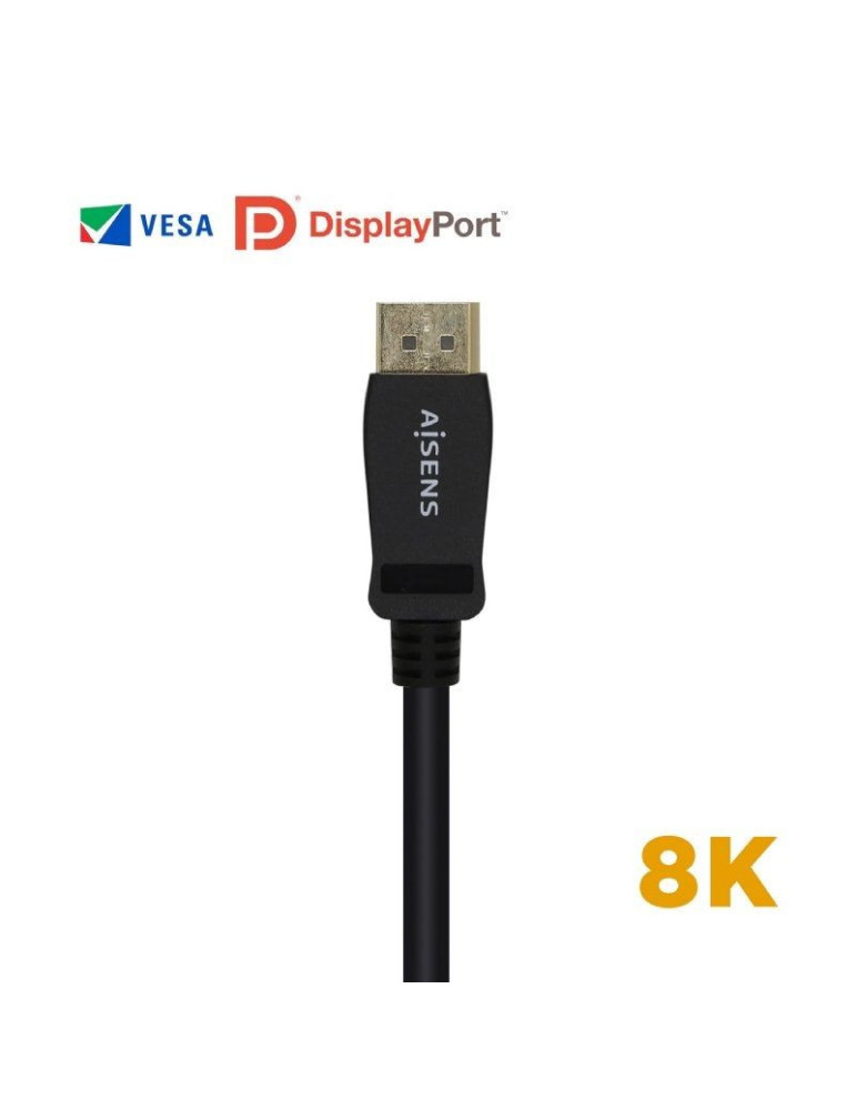 Cable DisplayPort 1.4 8K Aisens A149-0432/ DisplayPort Macho - DisplayPort Macho/ 2m/ Certificado/ Negro