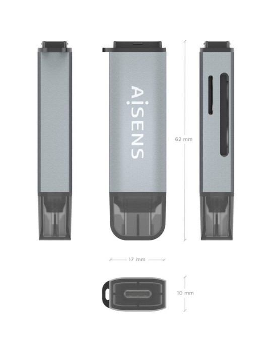 Lector de Tarjetas Externo Aisens ASCR-2A09-GR/ USB 3.1