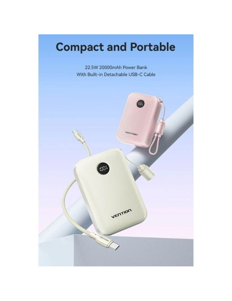 Powerbank 20000mAh Vention FKBP0-C/ 22.5W/ Rosa/ Incluye Cable USB Tipo-C