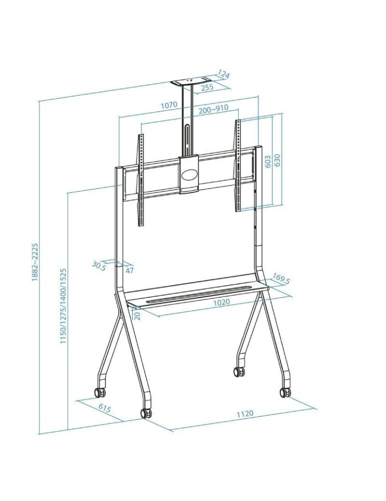 Soporte de Suelo con Ruedas TooQ FS20208M-B para TV de 55-100"/ hasta 120kg