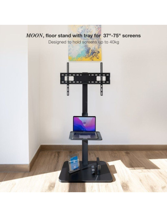 Soporte de Suelo Inclinable/ Ajustable TooQ MOON FS2287M-B para TV de 37-75"/ hasta 40kg
