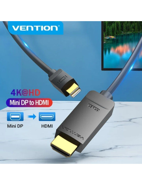 Cable Conversor Vention HAHBG/ Mini DisplayPort Macho - HDMI Macho/ 1.5m/ Negro