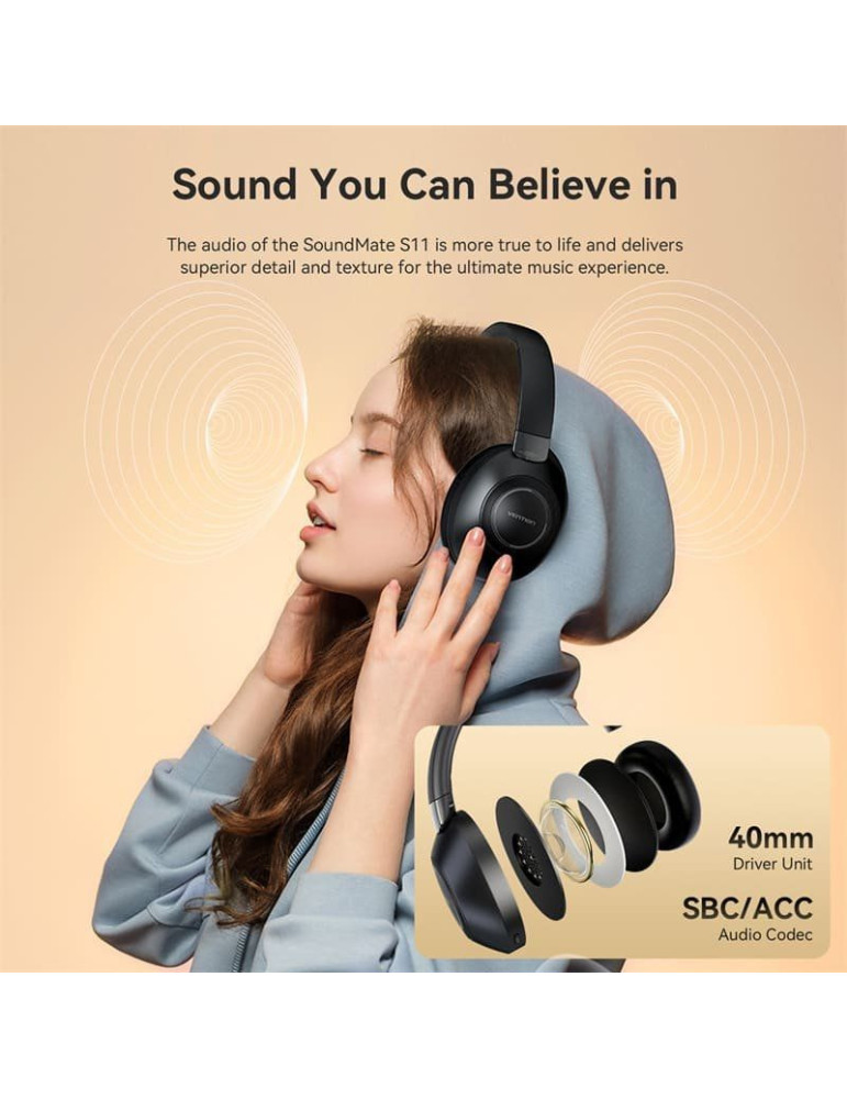 Auriculares Inalámbricos Vention SoundMate S11 NBBB0/ con Micrófono/ Bluetooth/ Negros