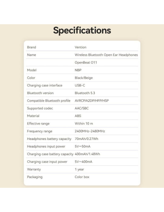 Auriculares Deportivos Bluetooth Vention Open Ear OpenBeat O11 NBPB0 con estuche de carga/ Negros